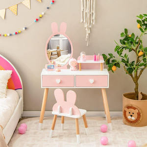 Tavolo da trucco principessa e sedia per <span class=keywords><strong>bambini</strong></span> in legno vanità con specchio cassetti e ripiano per bambine - Product Image 1