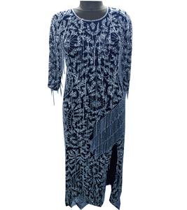 Robe de soirée en maille respirante (en filet), paillettes, perles à la main, broderie trois quarts, avec franges - Product Image 1