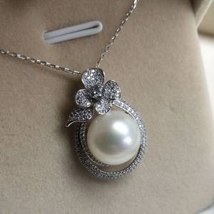 S925 Silver <b>Pendant</b> <b>Large</b> 12-13mm White Aquaculture Pearl Non-Nuclear Old Clam <b>Necklace</b> - Product Image 3