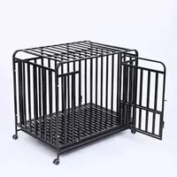 Cage pour chien de luxe moderne en fil d'acier respirant, 79 cm, à 6 côtés carrés, base renforcée, robuste, noire, avec revêtement en poudre