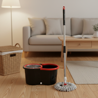 Ensemble serpillière rotative mains libres et seau avec panier en plastique, nettoyeur de sol humide/sec, manche extensible et réutilisable