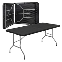 Tables pliantes rectangulaires en plastique HDPE robustes de 240 cm (8 pieds) noires, pliables au centre, pour ordinateur portable et événements, vente en gros
