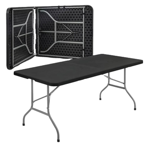 Tables pliantes rectangulaires <span class=keywords><strong>en</strong></span> plastique HDPE robustes de 240 cm (8 pieds) noires, pliables au centre, pour ordinateur <span class=keywords><strong>portable</strong></span> et événements, vente <span class=keywords><strong>en</strong></span> gros - Product Image 1