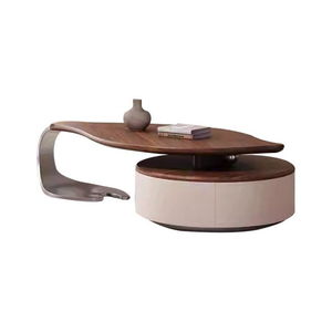 طاولة قهوة خشبية صلبة بتصميم أوراق الشجر العصري، طاولة وسط أوروبية الطراز لغرفة المعيشة، بسعر مناسب للمنزل وغرفة الطعام - Product Image 4