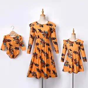 Hot Sale Spring Autumn Child Parent Mom Girl Dress Baby Romper Family Skirt Matching Outfits