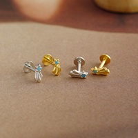 VEWANT Anting Tusuk Tulang Rawan Berlapis Emas 18K Rhodium Perak S925 Elegan dengan Batu Turquoise Bentuk Bintang Jatuh, Perhiasan Berkualitas