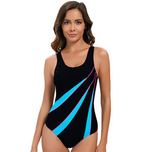 Elegante traje de baño deportivo para mujer Europeo Americano transpirable de una pieza ropa de playa Sexy espalda recortada patrón sólido de talla grande - Product Image 1