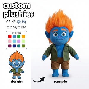 Peluches Personalizados con Logotipo, Fabricante de Juguetes de Peluche, Peluche de Troll Azul con Chaqueta, MOQ Bajo, OEM, ODM, Muñeco de Peluche Relleno - Product Image 1