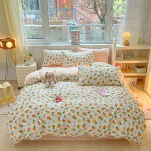 New 40S13372 Cotton Small Fresh Cartoon 100% Cotton Four Piece Bedding Set