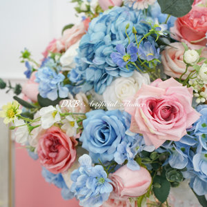 Centros de mesa de boda y decoraciones de mesa Bola de flores rosas y azules artificiales para Decoración de mesa de boda - Product Image 3