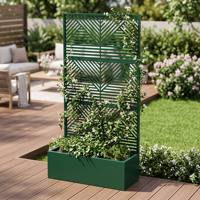 Bac à potager surélevé en métal robuste avec treillis, écran d'intimité à lattes horizontales en acier de 0,8 mm, jardinière pour patio commercial