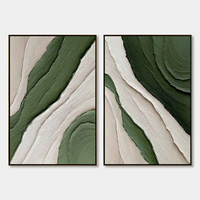 Diptyque de peinture murale abstraite texturée verte 3D, art mural abstrait peint à la main, décoration murale sans cadre, peintures de taille moyenne