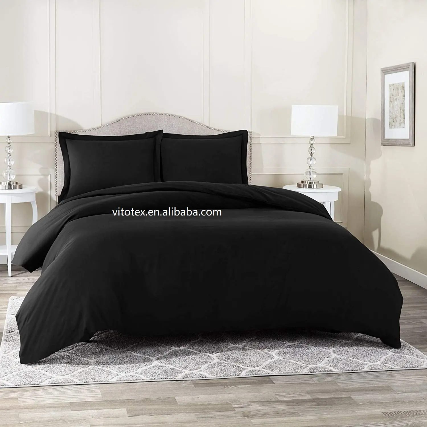 Bedding Duvet Cover 3 Piece Set Ultra Soft Double Brushed Microfiber Hotel Collection Black Queen 90inx90in