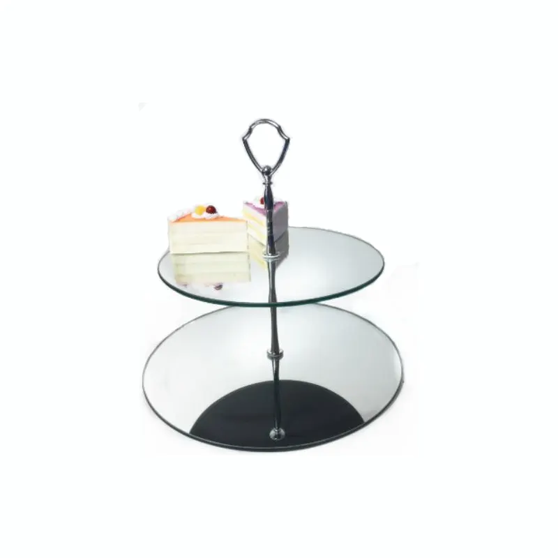 2-Tier Ronde Gouden Zilveren Blauwe Spiegel Cake Cupcake Display Stand Voor Bruiloft Evenement Verjaardagsfeestje