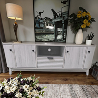 Meuble TV, centre de divertissement avec 2 portes et 1 tiroir, console multimédia en bois massif, meuble TV, salon, chambre à coucher