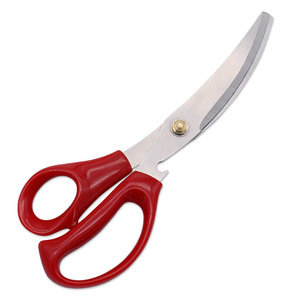 <b>Kitchen</b> Curved <b>Scissors</b> 8 In Stainless Steel Red Handle For Food Cutting And Barbecue Use - Product Image 1