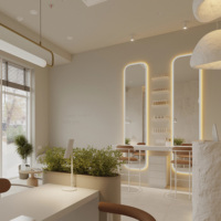 Chaise de beauté sur mesure simple, étagères et miroirs décoratifs de salon, éclairage LED, design de salon de beauté, comptoir personnalisé, directement de l'usine