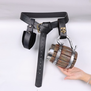Ceinture médiévale en cuir PU en forme <span class=keywords><strong>de</strong></span> Y avec porte-flacon miniature en bois, pour pirate, voyageur, Renaissance, LARP, cosplay - Product Image 6