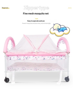 Princess Style Baby Bed with Fabric Upholstery Metal Frame <b>Roller</b> Storage Layer Foldable Design for Babies - Product Image 4
