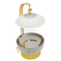 Nouveau design de luxe, plat de service chauffe-plats en acier inoxydable blanc et or de 8 L avec couvercle suspendu pour mariage et réceptions