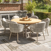 Meubles de jardin en corde tressée pour villa, imperméables et résistants aux rayons UV, hôtels, stations balnéaires, table longue de jardin en alliage d'aluminium