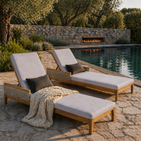 Chaises longues en teck pour patio extérieur, chaise longue en rotin tressé avec coussin, pour bord de piscine, jardin, terrasse