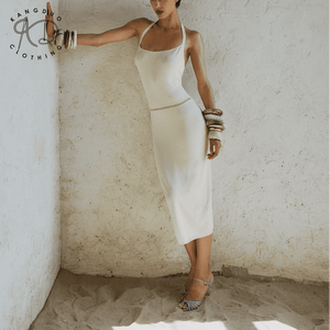 KD Knit Manufacturer OEM ODM Customizable Vintage Elegance Classic Soft Halter Backless Knit <strong>Dress</strong> - Product Image 1