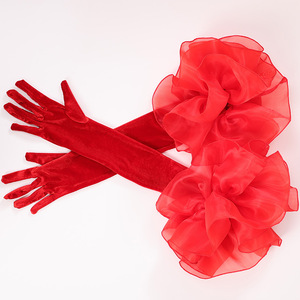 Guanti lunghi in velluto di moda con <span class=keywords><strong>Organza</strong></span> con volant tinta unita manica a mano per le donne abito da sposa foto Prop abbigliamento guanto - Product Image 3