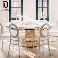 Table de banquet en verre pour mariage avec base en acier inoxydable doré pour événements