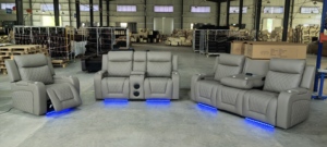Canapé inclinable intelligent modulaire marron avec éclairage LED, 3 places, en cuir, meubles de salon, canapés avec rangement - Product Image 3