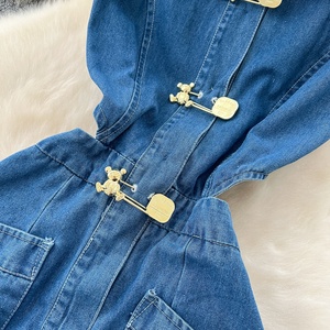 Sommer New Denim Kleid Female <span class=keywords><strong>Design</strong></span> Sense Ausgehöhlt Abnehmen Temperament Schlitz und ärmelloser langer Rock