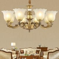 Candelabro de lujo de latón vintage americano sala de estar dormitorio techo colgante luz creativa Jade cobre sólido lámpara grande