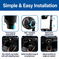 Support de tasse universel pour voiture avec ventilateur 2-en-1 pivotant, adaptateur extenseur de ventilateur de refroidissement automatique, pour gobelets avec poignées, compatible SUV, camion, fourgonnette