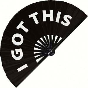 Abanico de tela grande personalizado de 13 pulgadas con logotipo, abanico plegable grande con decoración negra y técnica de pintura de alto impacto sonoro - Product Image 1
