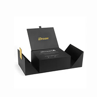 Boîte cadeau magnétique noire de luxe personnalisée à double porte, finition mate douce au toucher, matériaux recyclés, doublure en éponge pour