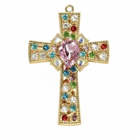Perle focale de luxe multicolore en strass en forme de croix pour stylos à décorer, breloque en cristal doré en forme de goutte, vente en gros DIY