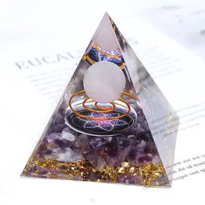 Pirâmide de cristal de orgonita 60mm, pirâmide de cristal natural flutuante, pedra preciosa para orgonita, reiki, orgonita