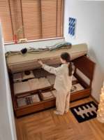 MUU Design moderne Lit jumeau en bois massif avec tiroir Lit queen size Boîte double avec rangement pour chambre à coucher