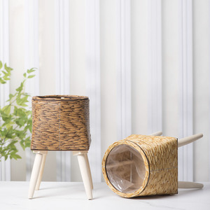 Nordic Style Imitation Rattan Flower <b>Pot</b> <b>Stand</b> Square Plastic Wood Indoor Desktop Planter For Flower Green Plant Decoration - Product Image 2