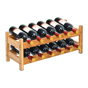 Porte-vin <span class=keywords><strong>en</strong></span> <span class=keywords><strong>bambou</strong></span> à 2 niveaux, 12 bouteilles, support de rangement pour vin sur comptoir, étagère de présentation de vin robuste pour la cuisine et le <span class=keywords><strong>bar</strong></span>, directement de l'usine - Product Image 1