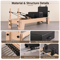 Cama de Pilates Reformer de Madera de Arce Resistente para Estudio Profesional y Entrenamiento en Casa, Máquina de Pilates Reformer para Ejercicios de Core