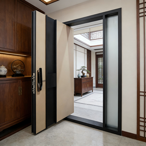 Porte d'entrée principale moderne, grande porte pivotante en bois massif, designs de portes pivotantes extérieures en bois pour maison, villa - Product Image 1
