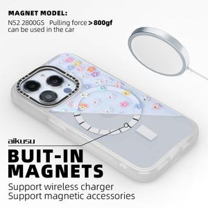 Étui de téléphone magnétique personnalisé Aikusu avec diamants, anti-jaunissement, transparent, en TPU, pour iPhone 16 15 14 13 Pro Max - Product Image 3