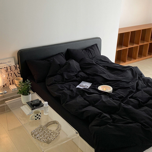 Luxury King-Size Bed <strong>Cover</strong> Set Solid Black Printed Cotton Bedding <strong>and</strong> <strong>Matching</strong> <strong>Curtains</strong> Solid Color Luxury Collection - Product Image 2