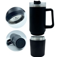 GCWAVE Nouvelle Arrivée Gobelet de Voyage Isotherme en Acier Inoxydable 40oz Noir avec Poignée et Paille, Tasse Droite pour Café et Bière