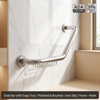 Barre d'appui ADA 304 en acier inoxydable avec porte-savon, polie et brossée, antidérapante, pour salle de bain et douche, pour personnes âgées