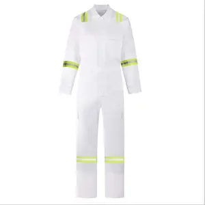 100% cotton Male boiler suits coverall workwear plus size jumpsuit overall safety wear white navy blue with reflective tapes