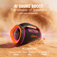 Enceinte portable d'extérieur, 130W, prête pour le karaoké, avec subwoofer, Bluetooth 5.4, éclairage RGB, égaliseur/DSP, et deux microphones inclus