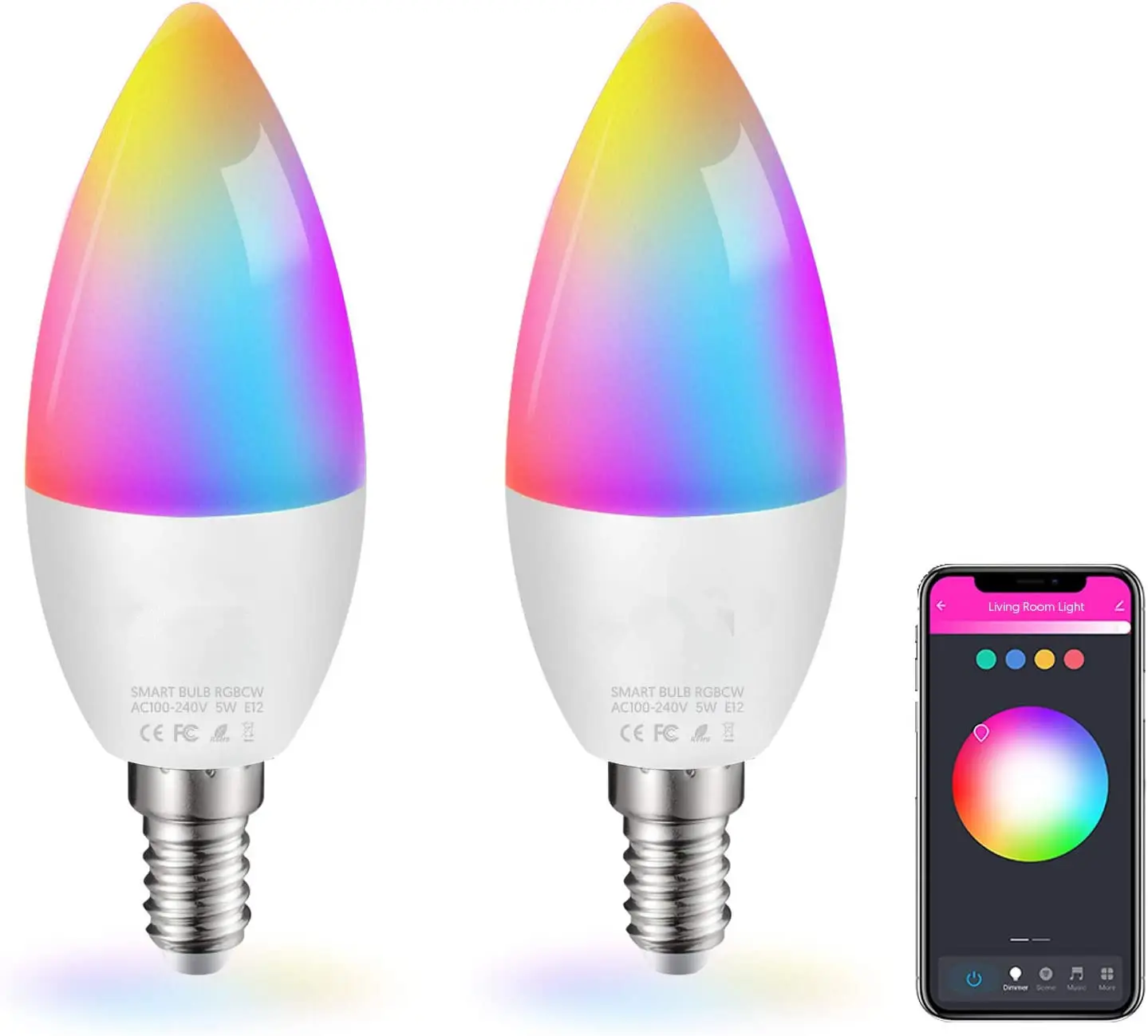 Tuya APP Alexa Google Home Voice Control 5W 5 Watt Candle Globe C37 G45 Decor Color Dimmable Smart Wifi RGBCW E12 E14 Led Bulb