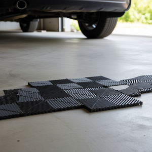 กระเบื้องปูพื้นแบบโมดูลาร์ 24 ชิ้น วัสดุ PP สีดำ สำหรับโรงรถ/กลางแจ้ง พร้อมระบบระบายน้ำ ติดตั้งแบบคลิ๊กล็อค - Product Image 2